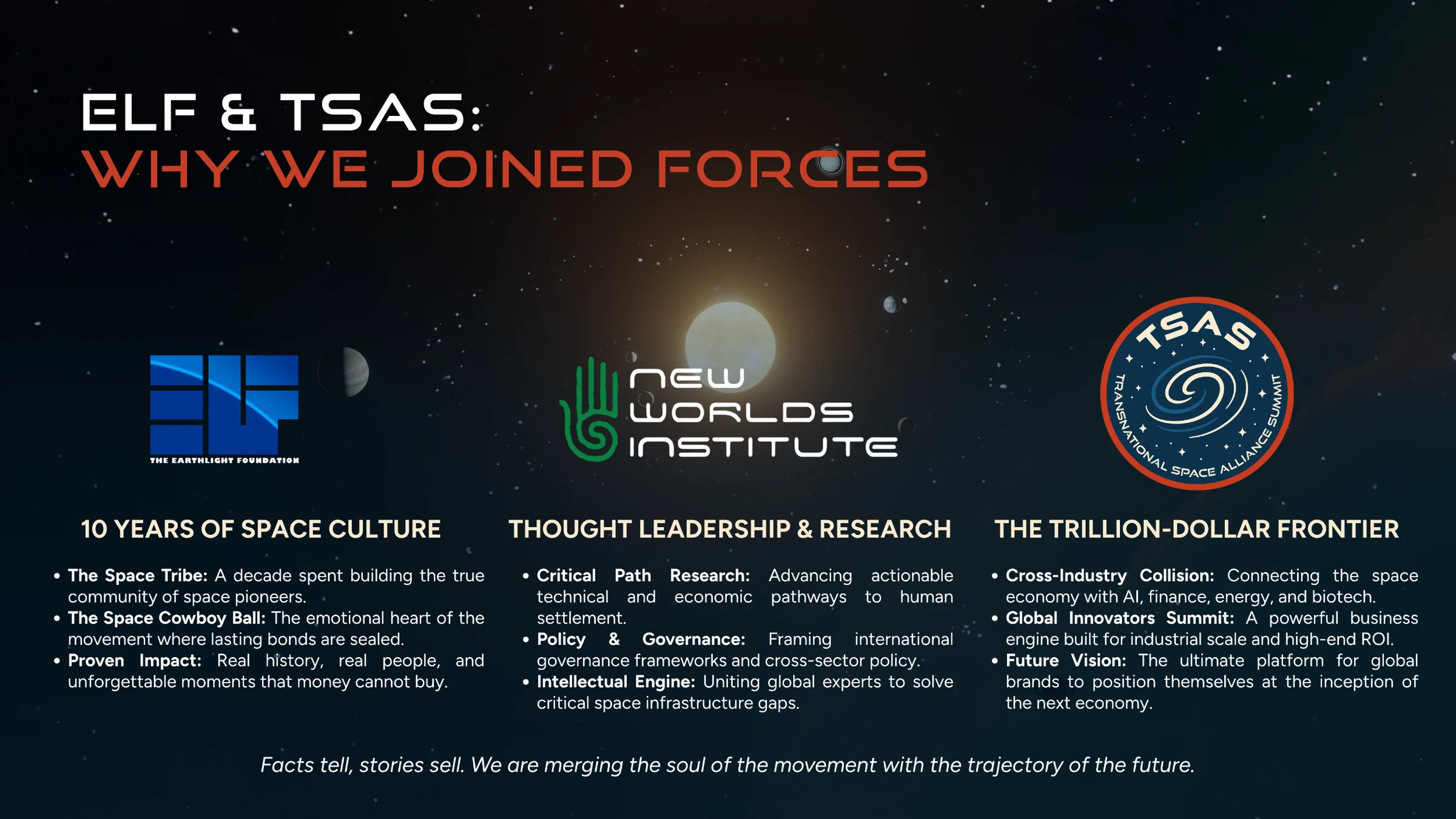 ELF and TSAS: why we joined forces. EarthLight Foundation, New Worlds Institute and the Transnational Space Alliance Summit.