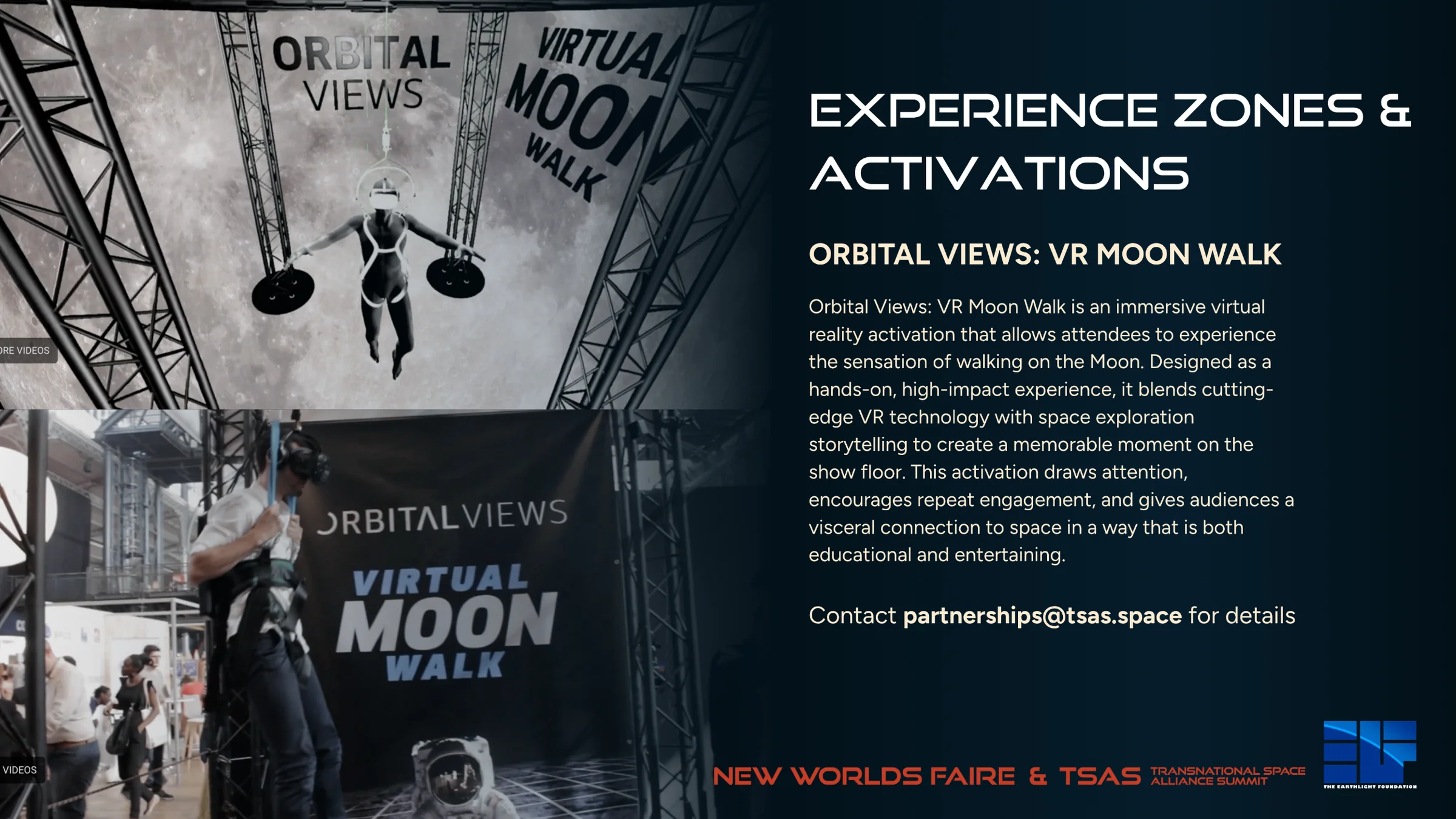 Experience Zones and Activations: Orbital Views VR Moon Walk, an immersive virtual reality activation.